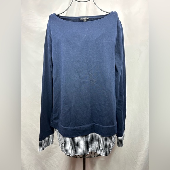 J Crew Mercantile boat neck sweatshirt with gingham layers size L - Picture 3 of 9